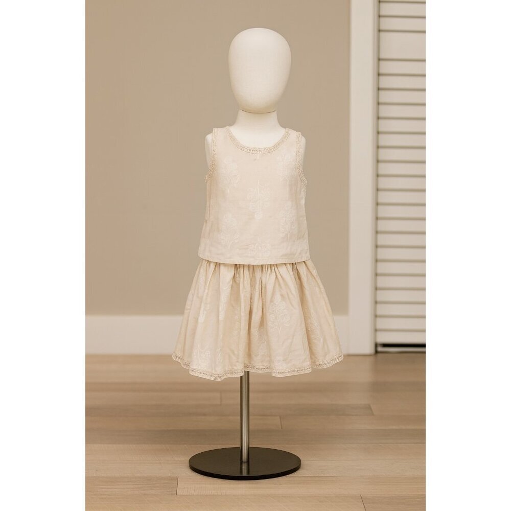 HAPPILY GREY KIDS LARGE 10/12 LINEN SKIRT SET BEIGE